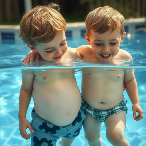 Brothers Growing Round Bellies in the Pool