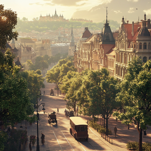 Budapeste city view in the 1900s, old town 3D.