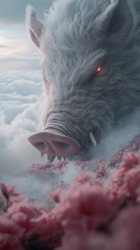 Buddhist Boar Man in Flowered DnD Mountains