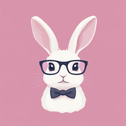 Bunny in bow tie and glasses on pink background.