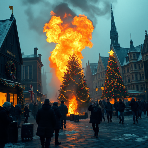 Burning Christmas Tree in Town Square Terrifies People