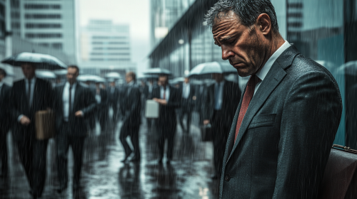 Business Man and Secretary Cry in Long Line