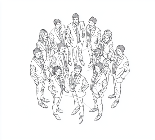 Business team drawing in isometric wireframe style