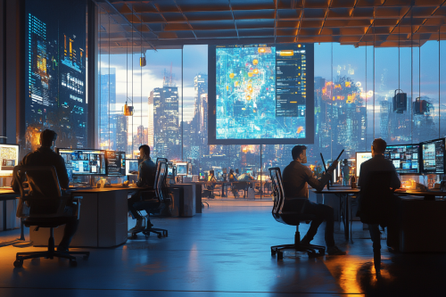 Busy City Tech Professionals Working Together