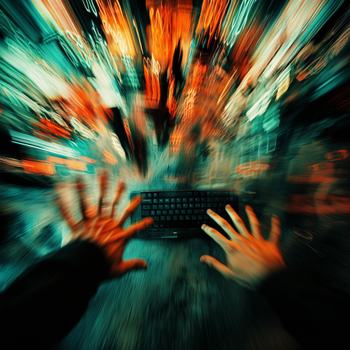 Busy hands and feet in fast, stressful motion