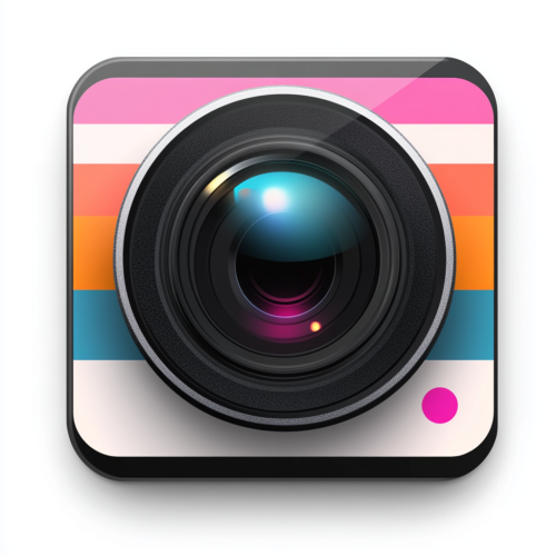 Camera Lens iOS App Icon with Retro Stripes