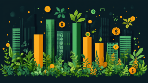 Carbon Market Growth Projection Infographic: Chart to 2050. Highlight company share, dollar signs, energy symbols.