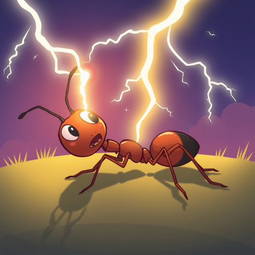 Cartoon Ant Struck by Lightning in the Sky