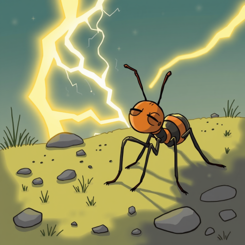 Cartoon of an Ant Killed by Lightning