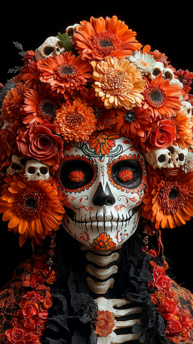 Catrina with Flower Headpiece in Dark Style