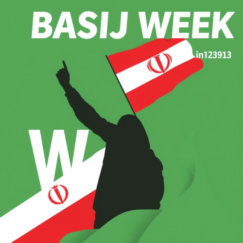 Celebrating Basij Week in Iran with colorful poster.