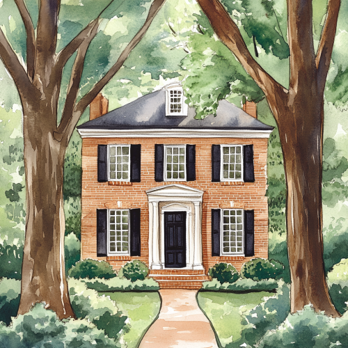 Charming Brick House with Tall Trees Awaits Visitors