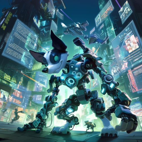 Chase da Patrulha Canina como robô gigante futurista.