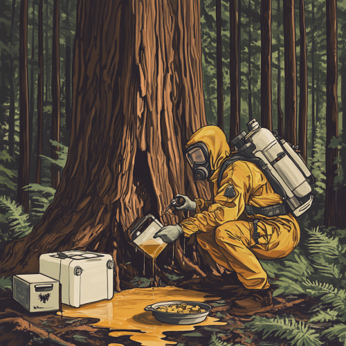 Chemist Harvesting Sap in Rick and Morty Style