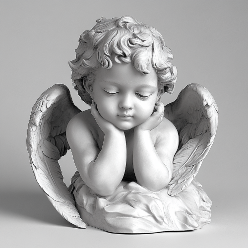 Cherub Sculpture: Realistic, Black and White Beauty