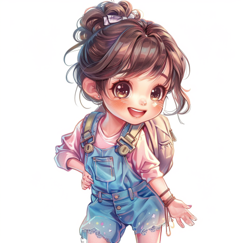 Chibi Girl with Backpack Posing in Kawaii Style