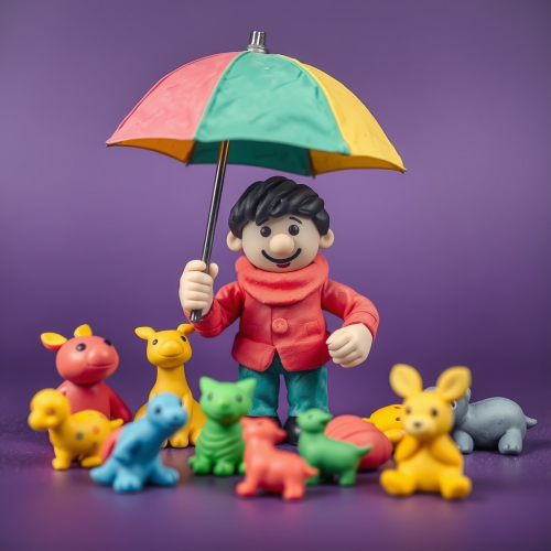 Child Crafting Colorful Clay Figures with Umbrella