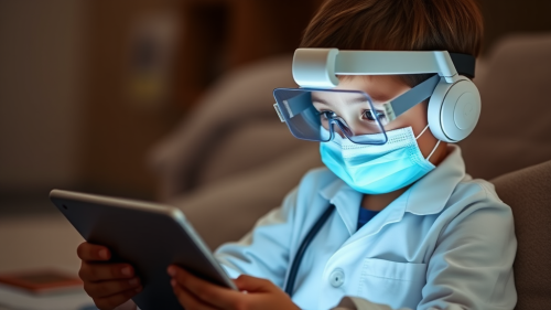 Child Watching iPad with Virtual Goggles On