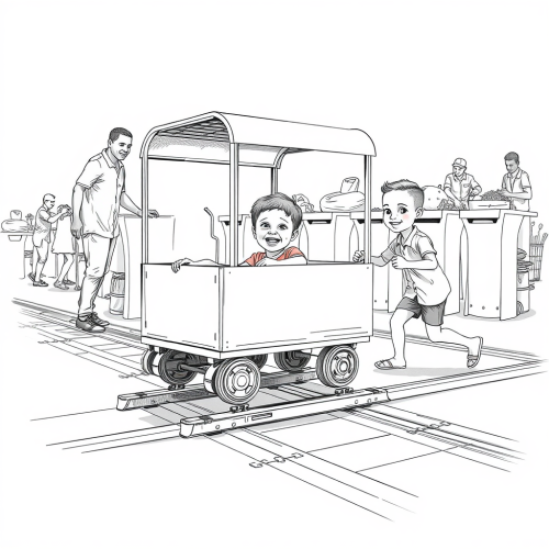 Children Enjoying Cart Ride in Playground Scene