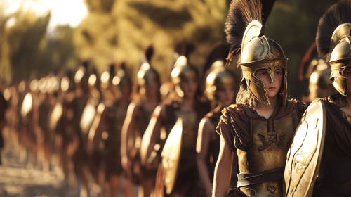 Children practicing endurance with full equipment, soldiers looking proudly.