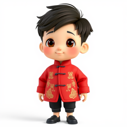 Chinese Boy in Traditional Red Jacket Illustration
