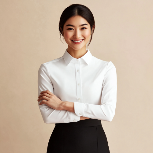 Chinese Jurchen woman in stylish outfit and smile