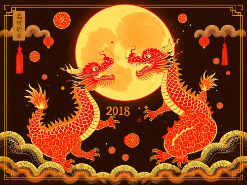 Chinese New Year Dragons Moon Wallpaper