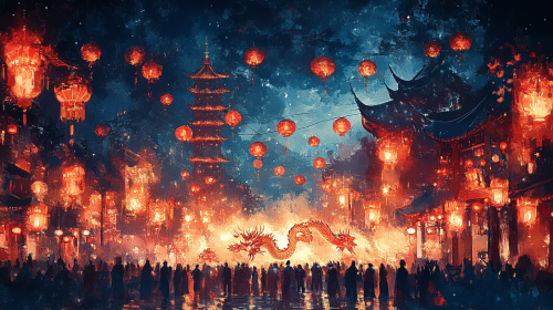 Chinese New Year Festivities with Red Lanterns