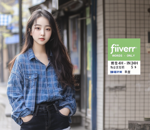 Chinese girl in plaid shirt at Fiverr cafe. Chinese girl in plaid shirt at Fiverr cafe.