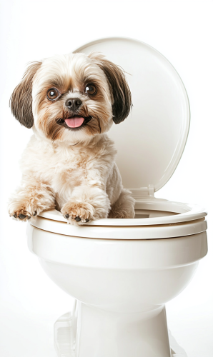 Chubby Shih-Tzu Dog on Toilet Seat - Realistic Photo 