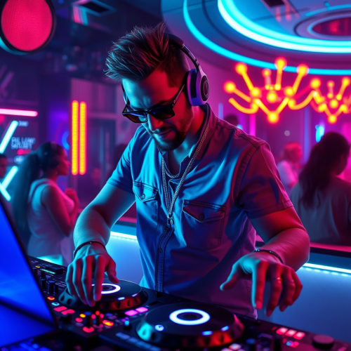 Chuck Roberts DJ'ing in a Futuristic Club