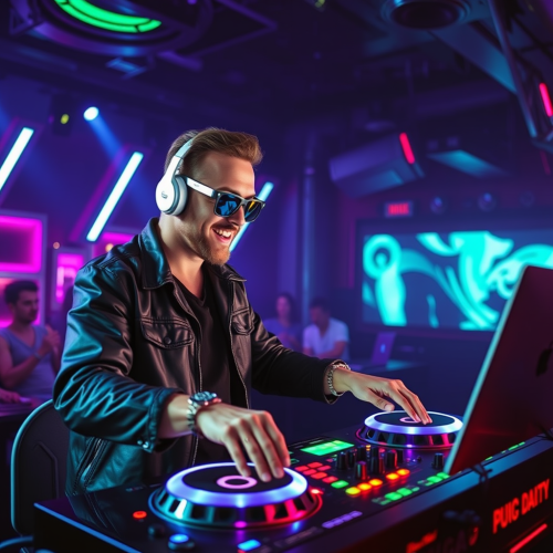 Chuck Roberts DJ'ing in a Futuristic Club