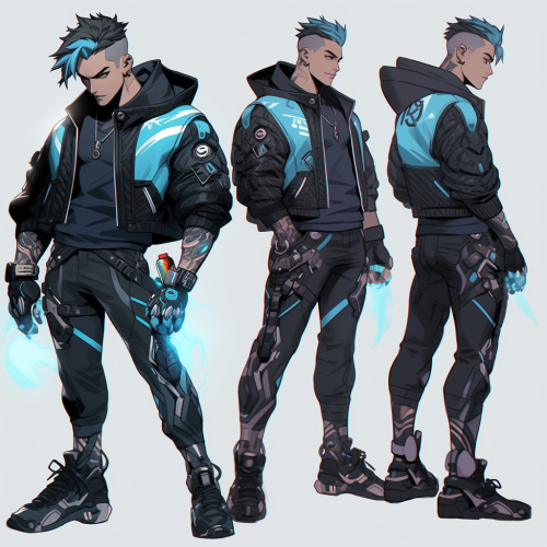 Cinematic Male Cyberpunk Policeman Concept Art Pose Sheet