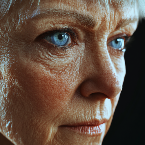 Close-up of 30-year-old woman with blonde hair