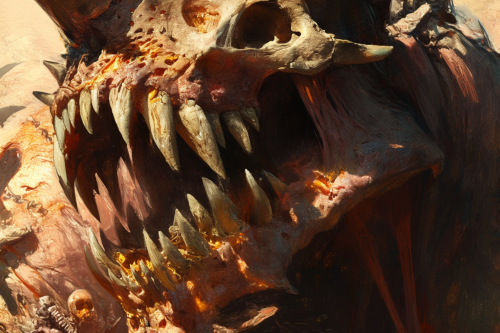 Close-up of evil skull head monster with bone armor.
