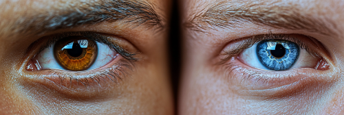 Close-up photo of face with different colored eyes