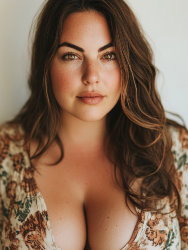 Close-up portrait of 28-year-old stylish woman in studio.