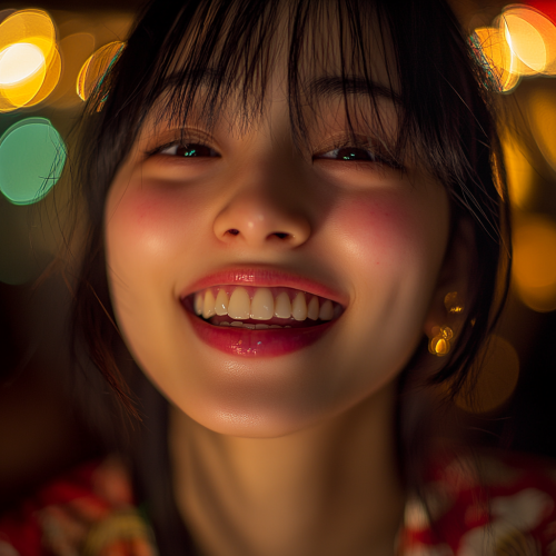 Close up portrait of beautiful Asian girl laughing