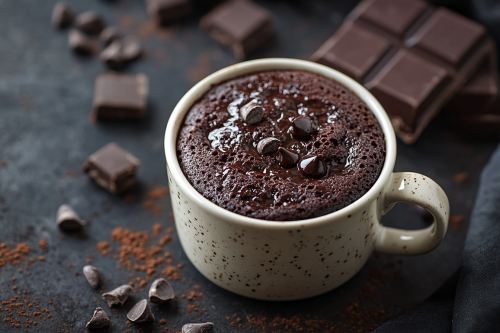 Close-up shot of tempting chocolate mug cake.
