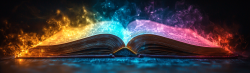 Close-up top view of book page with colorful illustration.