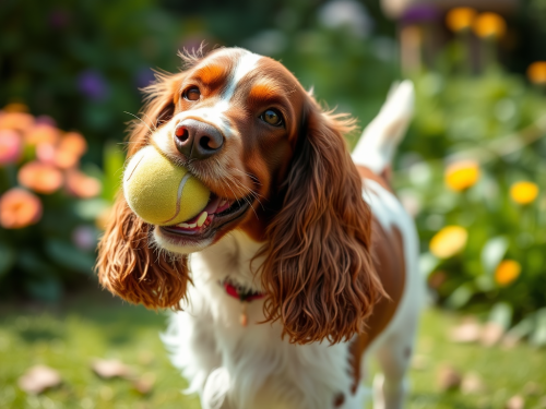 Cocker Spaniel Dog With Tennis Ball Outdoors Cocker Spaniel Dog With Tennis Ball Outdoors