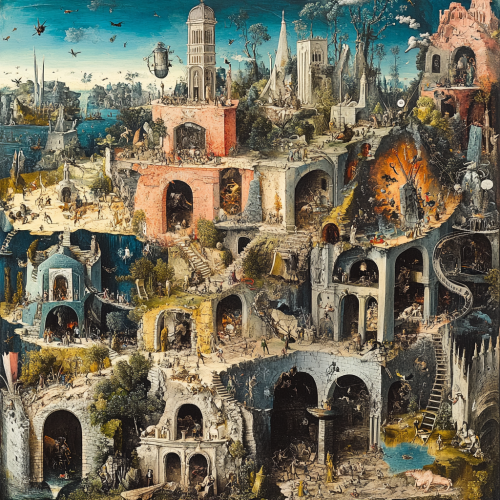 Collage inspired by chaotic future world with symbolism. Collage inspired by chaotic future world with symbolism.