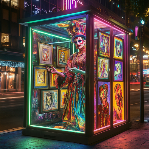 Colorful, surreal fortune teller with art-filled tarot cards.