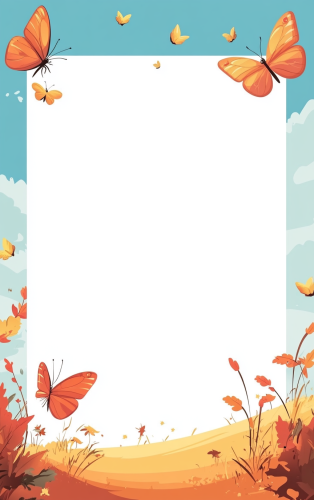 Colorful Autumn Card with Butterflies and Cartoon Style