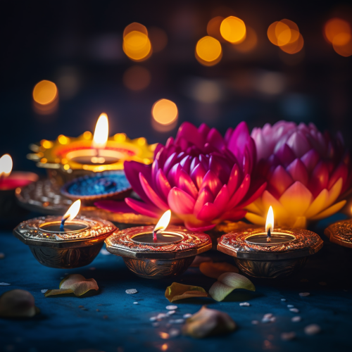 Colorful Diya Lamps with Lotus Flowers - Cinematic Beauty