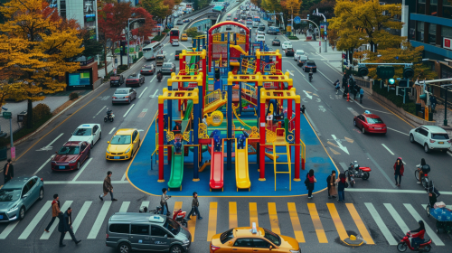 Colorful Jungle Gym Surprises Busy Seoul Street