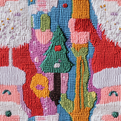 Colorful Knitted Santa Claus Fabric with Embroidered Details