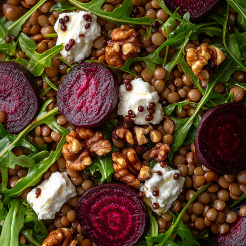 Colorful Lentil Salad with Beetroot and Goat Cheese