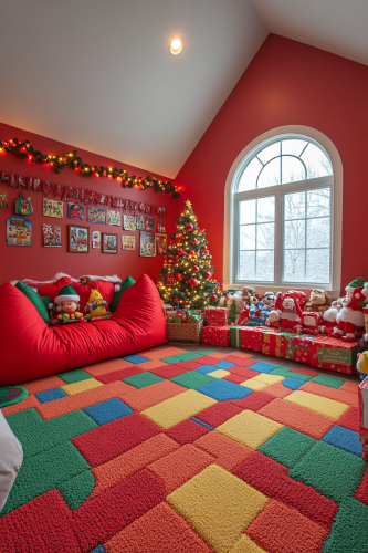 Colorful Santa-themed Christmas playroom for children