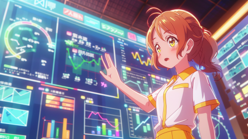 Colorful anime scene of SEO explanation with friendly character